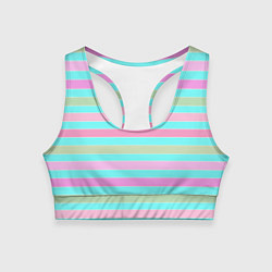 Топик спортивный женский Pink turquoise stripes horizontal Полосатый узор, цвет: 3D-принт