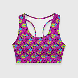 Топик спортивный женский Цветочный узор на малиновом фоне, цвет: 3D-принт