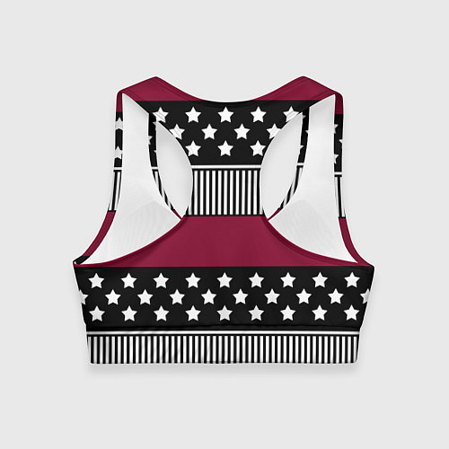 Женский спортивный топ Burgundy black striped pattern / 3D-принт – фото 2