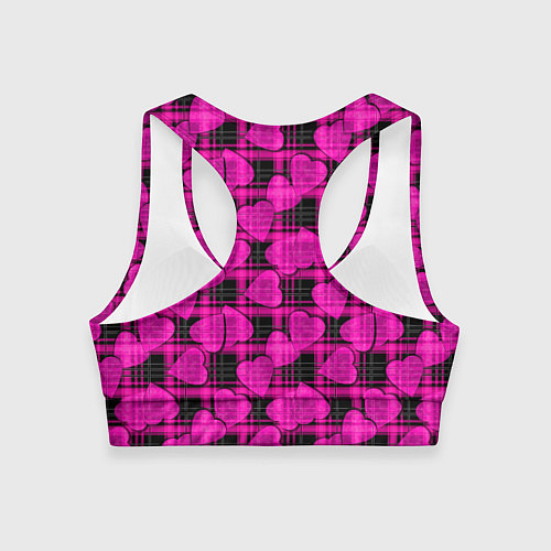 Женский спортивный топ Black and pink hearts pattern on checkered / 3D-принт – фото 2