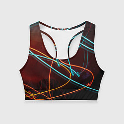 Топик спортивный женский Неоновые лучи на тёмной поверхности, цвет: 3D-принт