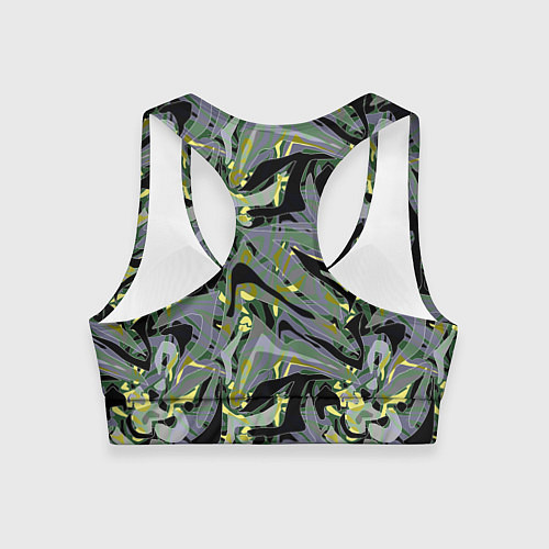 Женский спортивный топ Черный, серые, желтые каракули / 3D-принт – фото 2