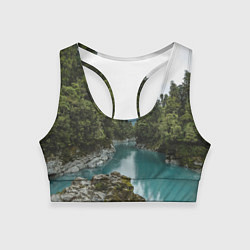Топик спортивный женский Река, лес и скалы, цвет: 3D-принт