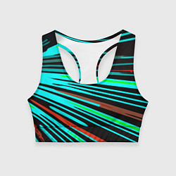 Топик спортивный женский Расходящиеся неоновые лучи, цвет: 3D-принт