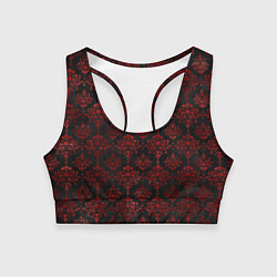 Топик спортивный женский Красные классические узоры на черном фоне, цвет: 3D-принт
