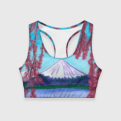 Топик спортивный женский Цветение сакуры Фудзияма, цвет: 3D-принт