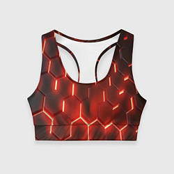 Топик спортивный женский Светящиеся красным светом шестиугольники, цвет: 3D-принт