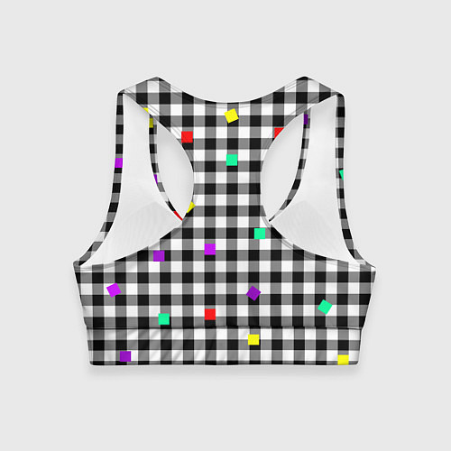Женский спортивный топ Черно-белая клетка с цветными квадратами / 3D-принт – фото 2