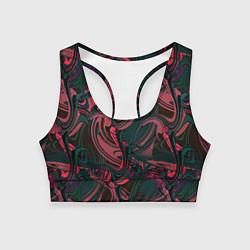 Топик спортивный женский Красно -зеленый темный абстрактный узор с разводам, цвет: 3D-принт