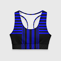 Топик спортивный женский Черно синий полосатый узор, цвет: 3D-принт