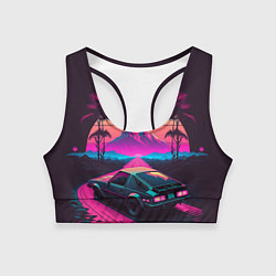 Женский спортивный топ Synthwave car and mountains