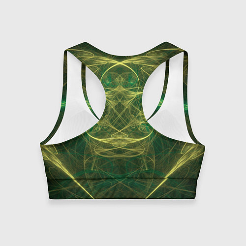 Женский спортивный топ Зелёно-жёлтый волнообразные линии во тьме / 3D-принт – фото 2