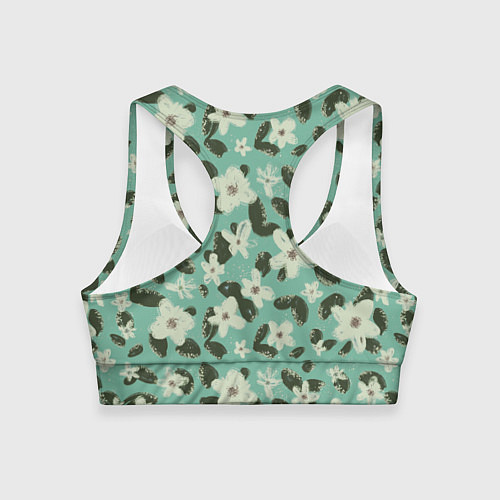 Женский спортивный топ Абстрактные цветы на мятном фоне / 3D-принт – фото 2