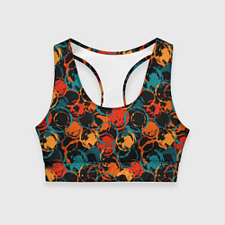 Женский спортивный топ Живописные пятна на черном фоне