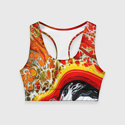 Топик спортивный женский Брызги краски - красные, оранжевые разводы, цвет: 3D-принт