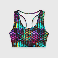 Топик спортивный женский Неон и соты, цвет: 3D-принт