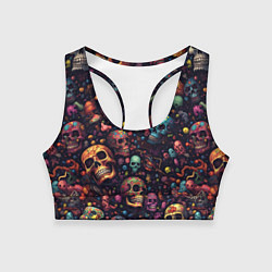 Женский спортивный топ Россыпь разноцветных черепков