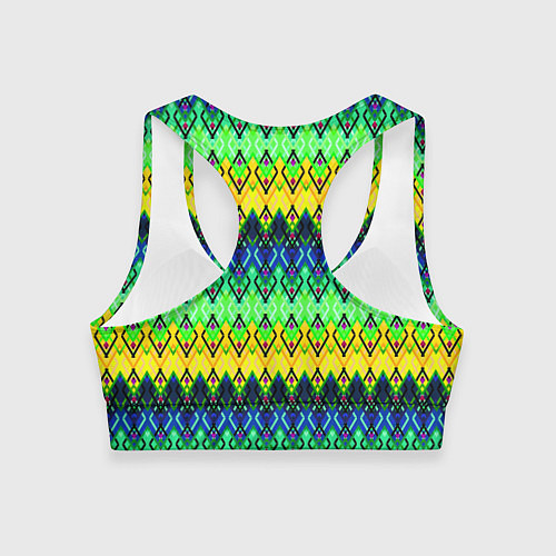 Женский спортивный топ Разноцветный желто-синий геометрический орнамент / 3D-принт – фото 2