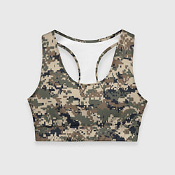 Топик спортивный женский Коричнево - черный камуфляж, цвет: 3D-принт