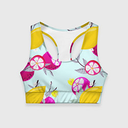 Женский спортивный топ Желтые и розовые фрукты с листиками