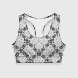 Топик спортивный женский Черно-белый ажурный кружевной узор Геометрия, цвет: 3D-принт