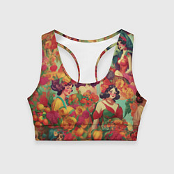 Топик спортивный женский Винтажные ретро леди и цветы, цвет: 3D-принт