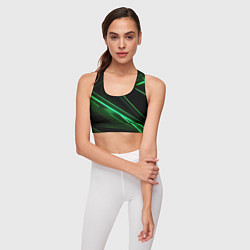 Топик спортивный женский Green lines black backgrouns, цвет: 3D-принт — фото 2