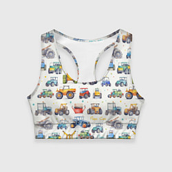 Топик спортивный женский Акварельные тракторы - детский паттерн, цвет: 3D-принт