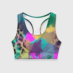 Топик спортивный женский Пятна краски и леопардовая шкура абстракция, цвет: 3D-принт