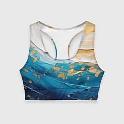 Топик спортивный женский Белый, синий, золотой импасто абстракция, цвет: 3D-принт