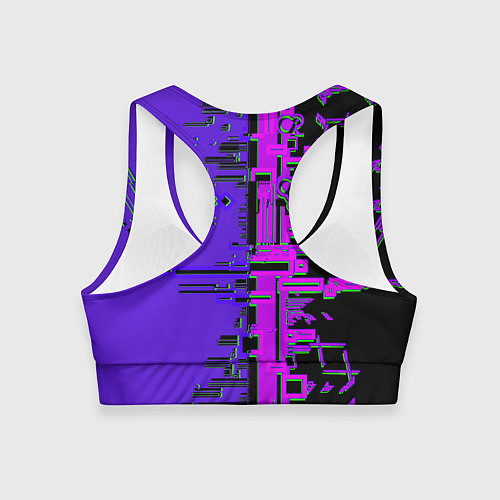 Женский спортивный топ Кибер-глитч фиолетовый / 3D-принт – фото 2