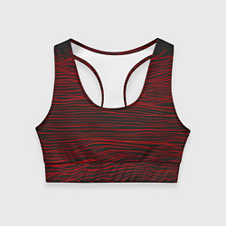 Топик спортивный женский Красные горизонтальные полосы на черном фоне, цвет: 3D-принт