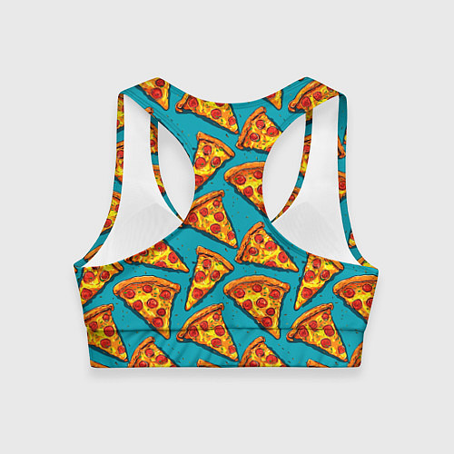 Женский спортивный топ Кусочки пиццы на синем фоне / 3D-принт – фото 2