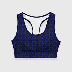 Топик спортивный женский Чёрно-синий паттерн стилизованные цветы, цвет: 3D-принт