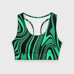 Топик спортивный женский Абстракция изогнутые линии чёрно-зелёный, цвет: 3D-принт
