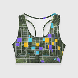 Топик спортивный женский Разноцветные квадраты и белые полосы, цвет: 3D-принт