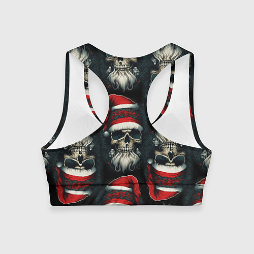 Женский спортивный топ Новогодний патерн черепа Санты Клауса / 3D-принт – фото 2