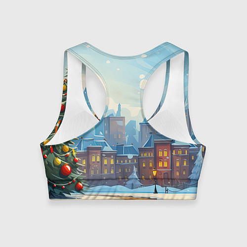 Женский спортивный топ Новогодний город / 3D-принт – фото 2