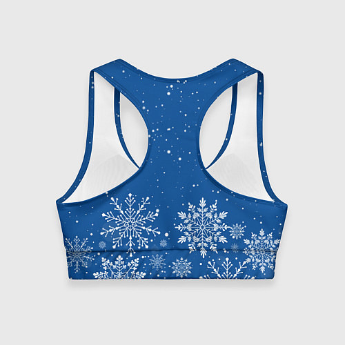 Женский спортивный топ Текстура снежинок на синем фоне / 3D-принт – фото 2