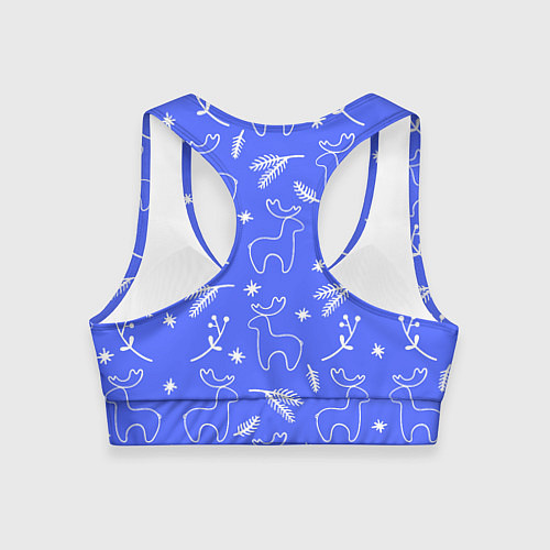 Женский спортивный топ Синий рождественский принт с оленями / 3D-принт – фото 2
