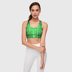 Топик спортивный женский Зелёные неоновые полосы киберпанк, цвет: 3D-принт — фото 2