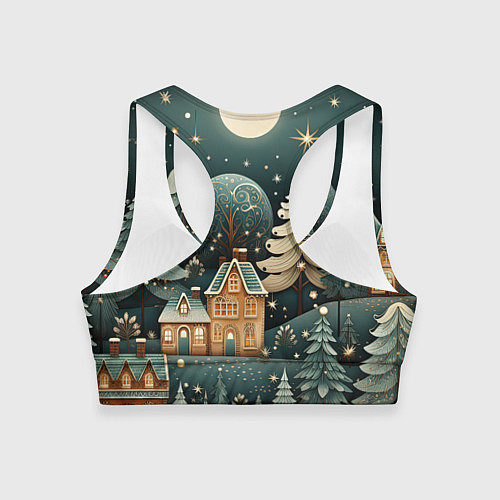 Женский спортивный топ Снежная деревня в праздничном наряде / 3D-принт – фото 2