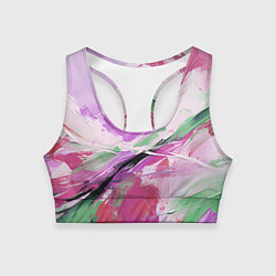 Топик спортивный женский Зеленые и розовые мазки краски, цвет: 3D-принт