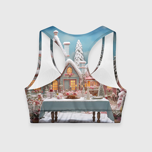 Женский спортивный топ Снежный день в городе / 3D-принт – фото 2