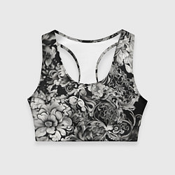 Топик спортивный женский Чёрно белый цветочны узор, цвет: 3D-принт