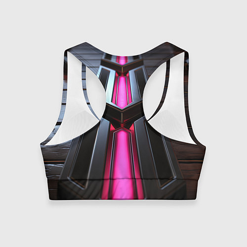 Женский спортивный топ Розовые неоновые вставки в черной конструкции / 3D-принт – фото 2