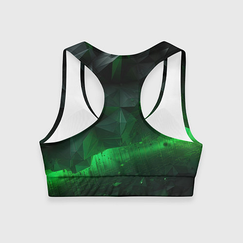 Женский спортивный топ Асимметрия зеленого узора / 3D-принт – фото 2