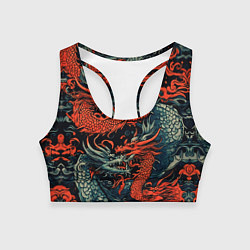 Топик спортивный женский Красный и серый дракон, цвет: 3D-принт