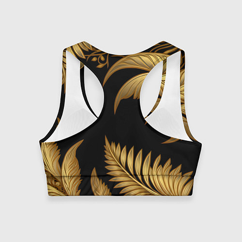 Женский спортивный топ Золотые объемные листья узоры / 3D-принт – фото 2