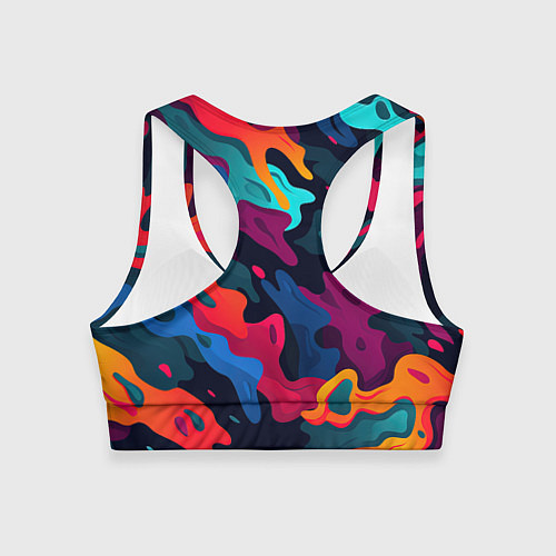 Женский спортивный топ Яркая абстракция в виде камуфляжа / 3D-принт – фото 2